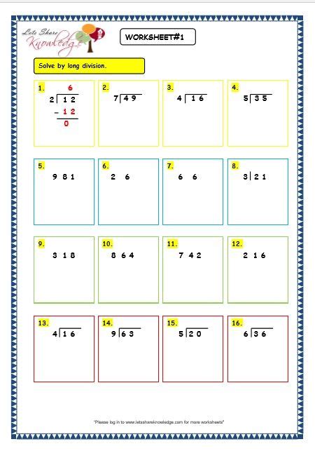 Grade 3 Maths Worksheets Division 6 3 Long Division Without Remainder 3rd Grade Math