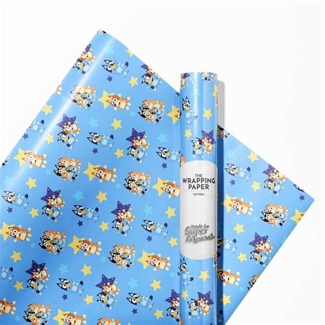 Bluey Wrapping Paper In Blue Featuring Various Cartoon Characters 3rd