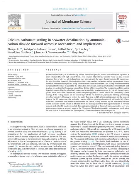 PDF Calcium Carbonate Scaling In Seawater Desalination By Ammonia