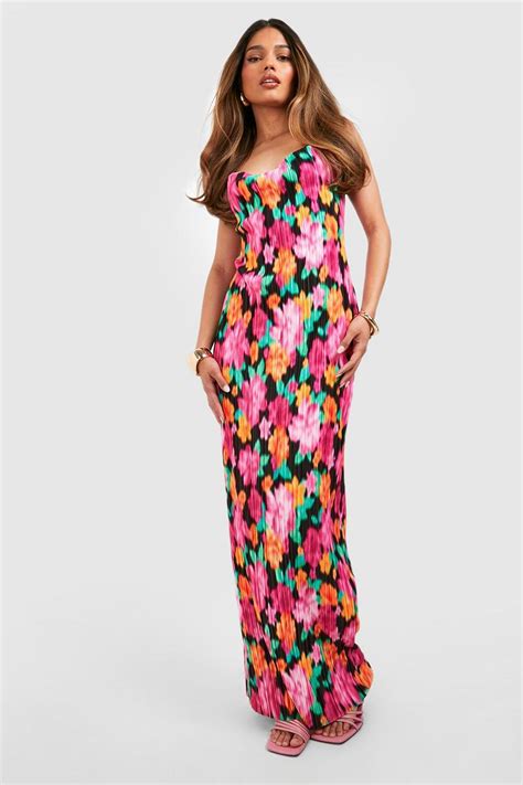 Blurred Floral Plisse Maxi Dress Boohoo Uk