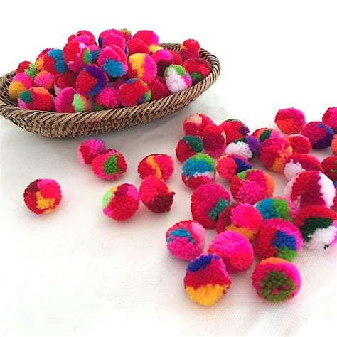 Multi Color Yarn Pom Poms 1 Inch Decorative Ball Jewelry Etsy Uk