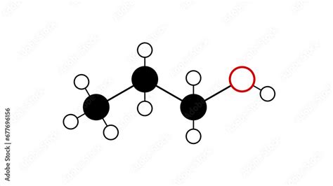 1-propanol molecule, structural chemical formula, ball-and-stick model ...