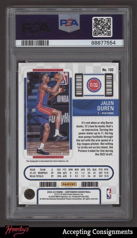 2022 23 Contenders Playoff Ticket 102 Jalen Duren 21 99 ROOKIE AUTO RC