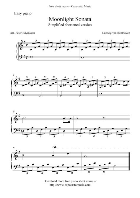 Free Sheet Music Scores: Free Easy Piano Sheet Music, Moonlight - Free ...