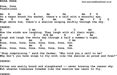 Traditional Song Dona Dona With Chords Tabs And Lyrics With Images