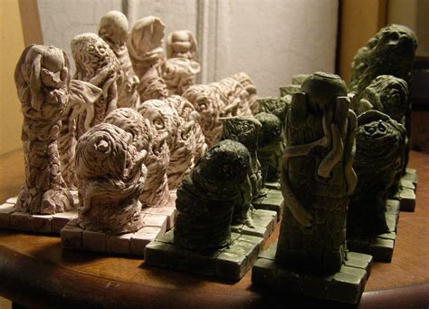 A Weird Horror Chess Set In The Hues Of Moss And Aged Bone Etsy