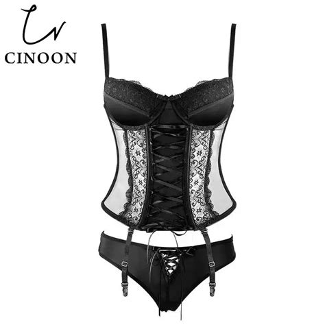 CINOON Black Sexy Lingerie High Elasticity Corset Women Underwear Lace