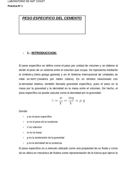 Peso Espec Fico Del Cemento Para Qu Sirve Explicaci N Y Usos