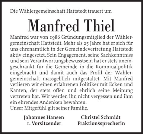 Manfred Thiel Gedenken Husumer Nachrichten