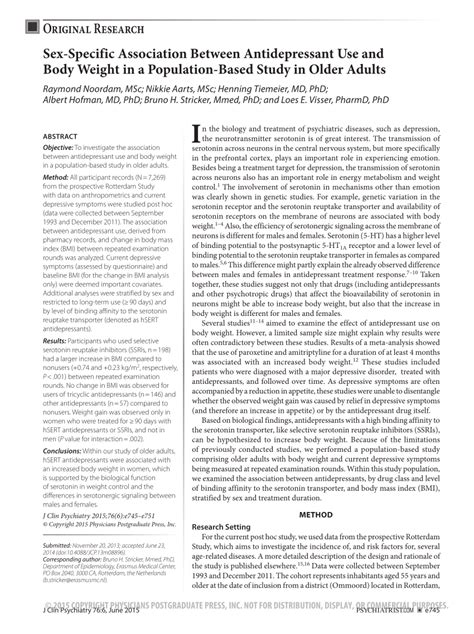 PDF Sex Specific Association Between Antidepressant Use And Body