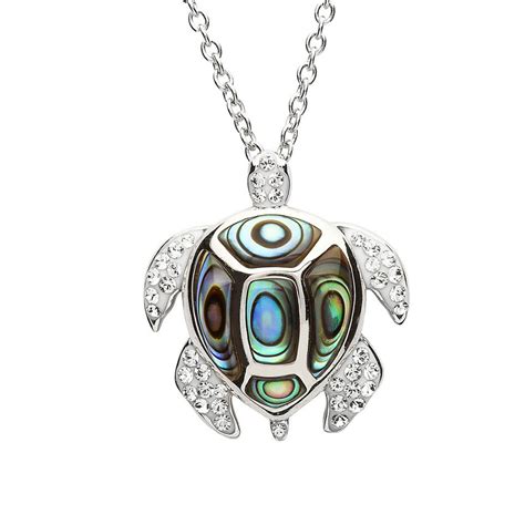 Ocean Sterling Turtle Pendant With Abalone Swarovski Crystals Irish