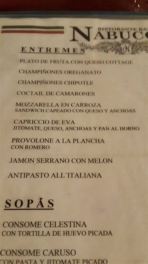 Carta De Ristorante Bar Nabucco Santiago De Quer Taro Prol Av