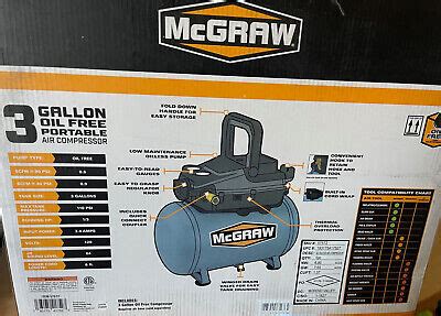 Mcgraw Psi Hp Gallon Oil Free Portable Air Compressor New