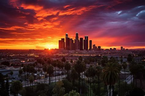 Premium Photo | Palm Trees And Sunset Over Los Angeles