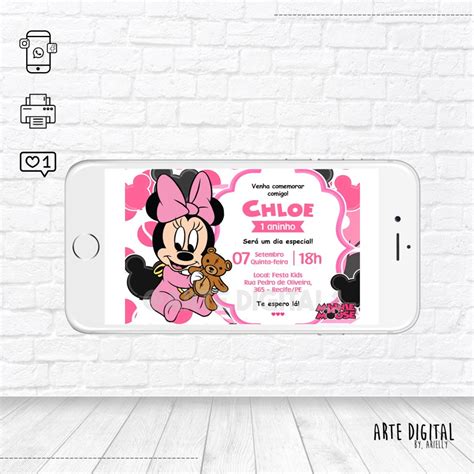 Convite Virtual Minnie Rosa Elo Produtos Especiais