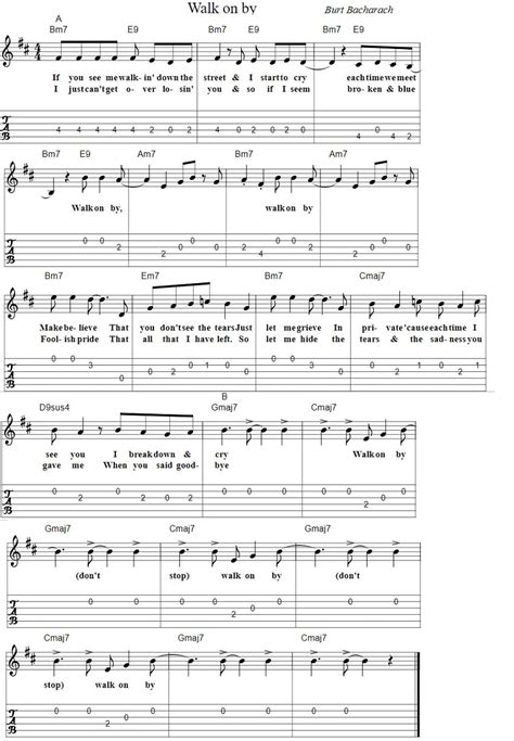 Walk On By Sheet Music Guitar Tab And Mandolin Tab - Tenor Banjo Tabs