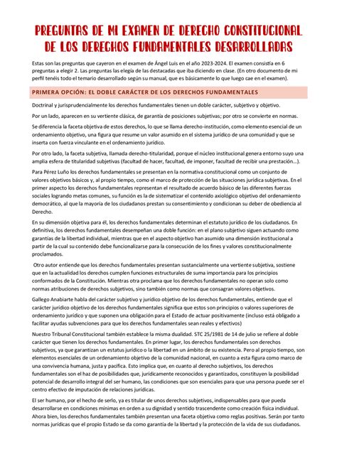 Preguntas Del Examen Derecho Constitucional Desarrolladas De ANGEL LUIS