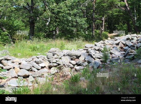 Ancient Stone Wall At Fort Mountain State Park In Georgia Stock Photo