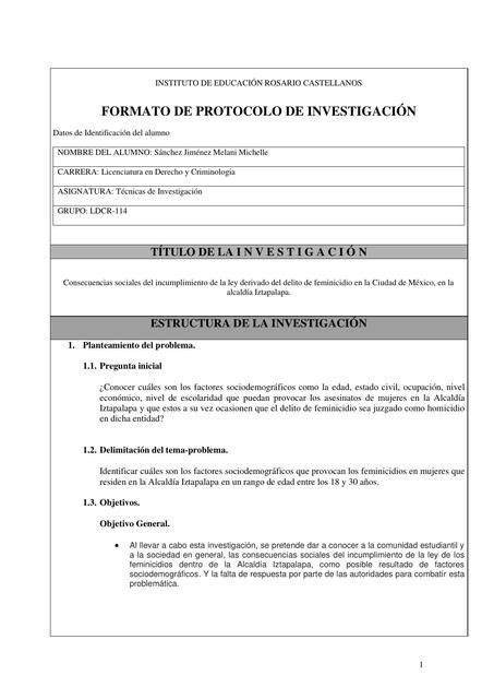 Formato De Protocolo De Investigaci N Michelleirc Udocz