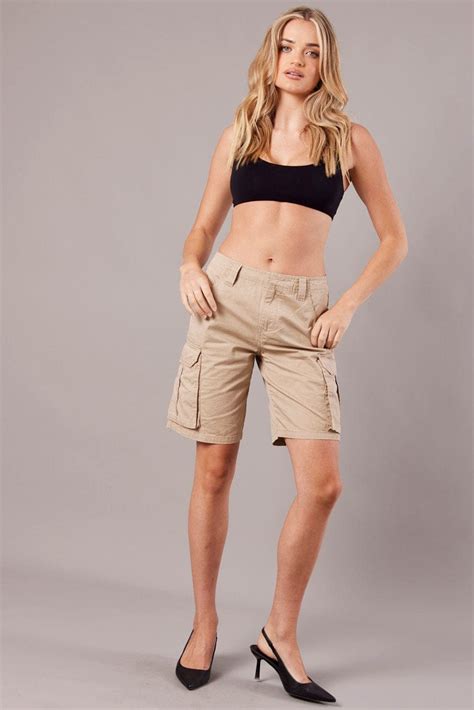 Beige Cargo Shorts Low Rise Ally Fashion