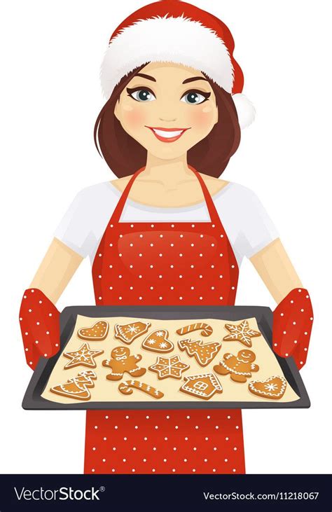 Woman Baking Christmas Cookies Royalty Free Vector Image Christmas