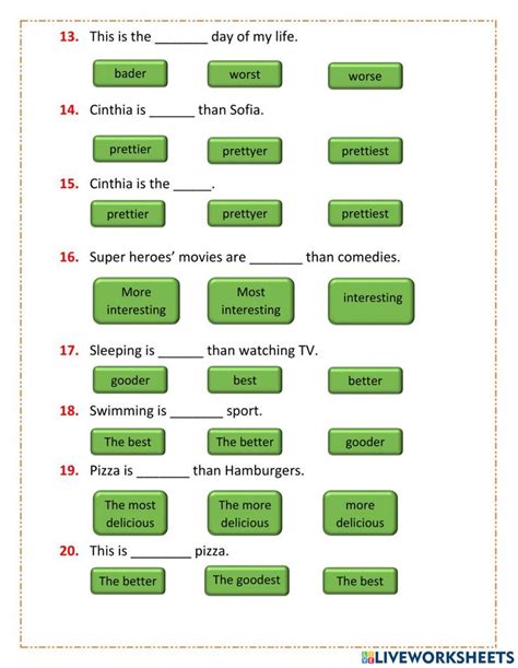 Comparative and superlative of adjectives worksheet | Adjective ...