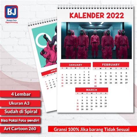 Jual Cetak Kalender Dinding 2022 Custom Foto Sendiri Ukuran A3 Kalender Promosi Instansi