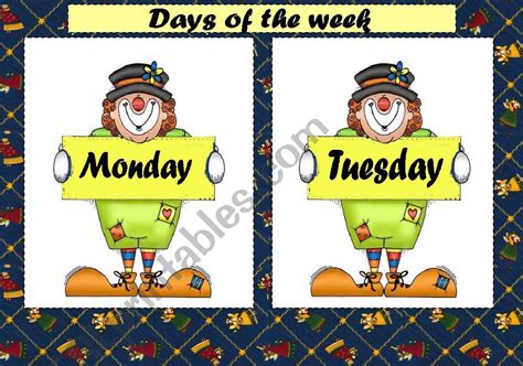 DAYS OF THE WEEK - FLASH CARDS - ESL worksheet by macomabi