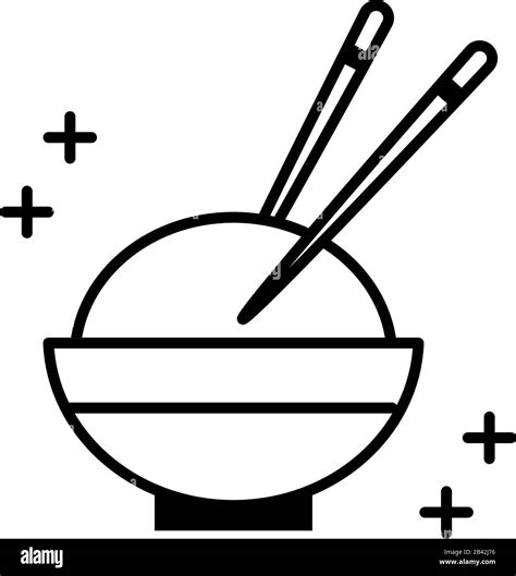 Sushi Oriental Menu Bowl Rice With Chopsticks Vector Illustration Line