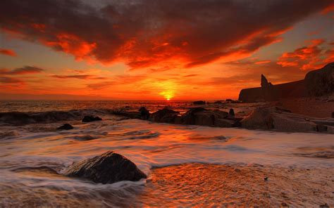 Hintergrundbilder Landschaft Sonnenuntergang Meer Wasser Rock