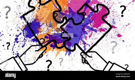 Image Of Question Marks And Puzzle Over Colorful Stains Stock Photo Alamy