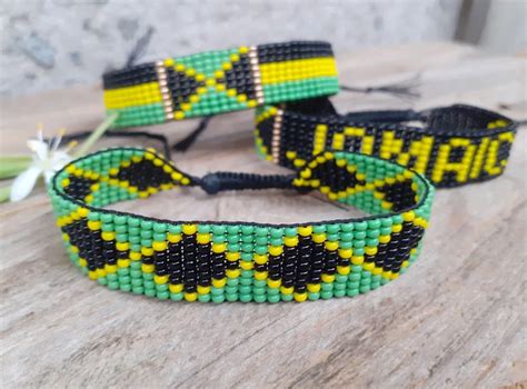 Jamaica Flag Bracelet Patriotic Beaded Wristband Loom Hand Etsy Bead