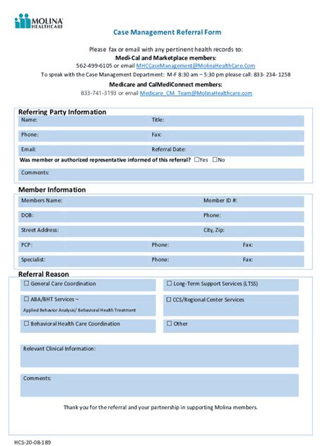 Fillable Online Case Management Referral Form Referring Party