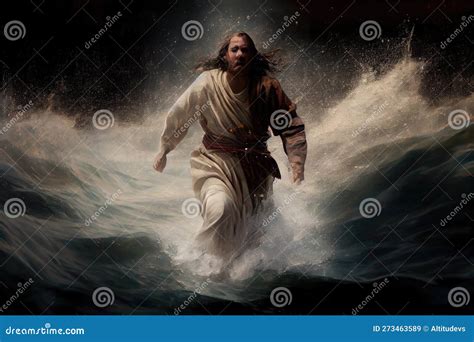 Jesus Christ Walking On Water And Reaching Out To Someone In Need