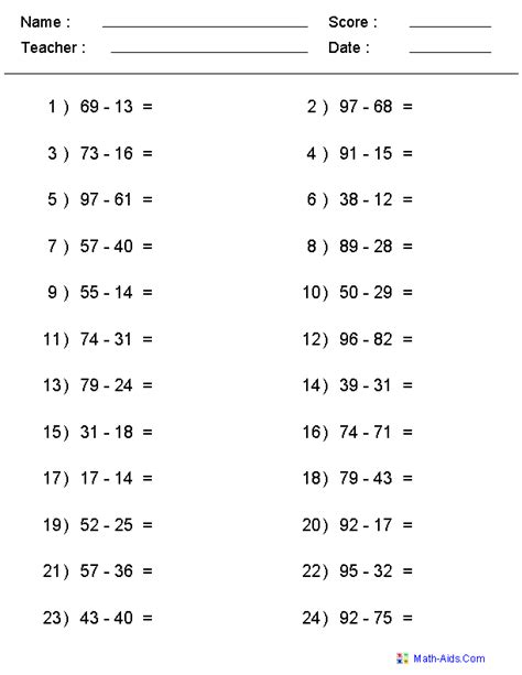 Subtraction Drills Missing Minuend Horizontal Worksheet Download