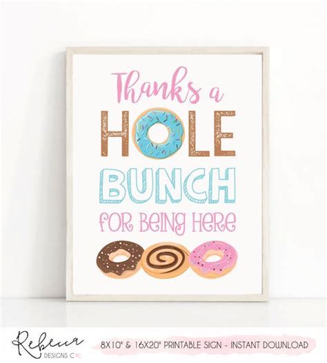 Thanks A Hole Bunch Sign Printable Donuts Sign Donut Party Etsy