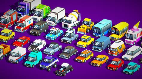 35 Low Poly Toon Cars Pack 3D Model By Viktor Tselikov Tselikov