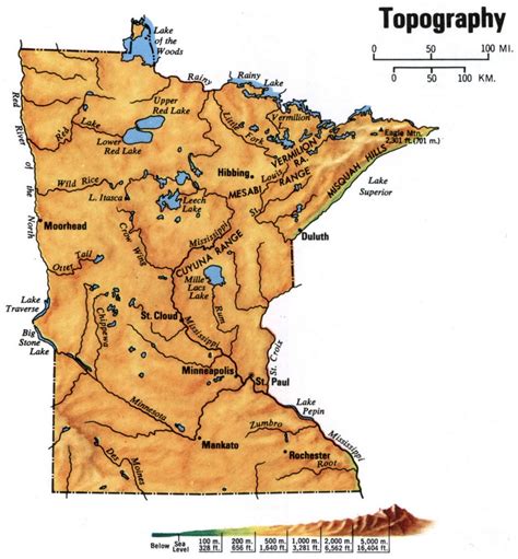 Minnesota Topography Terrain Map Topographic State Large Scale Free