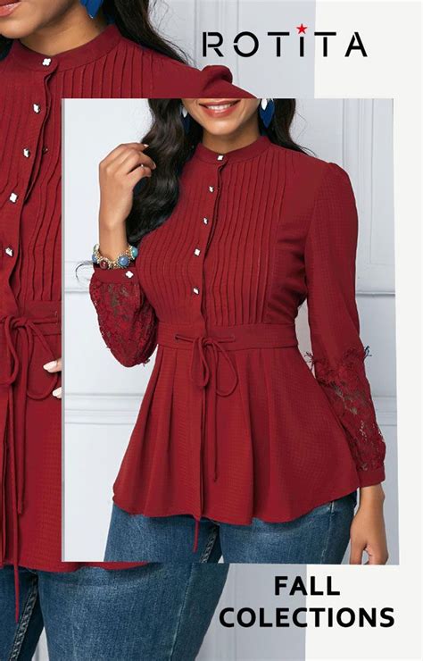 Crinkle Chest Lace Panel Wine Red Peplum Blouse Wear Your Seasons