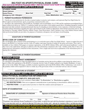 Fillable Online PHYS Card 2011 12 Layout 1 Big Foot High School Fax