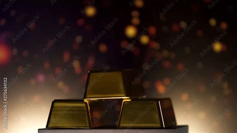 Gold bars lying against sparkling background, bank reserve, active ...