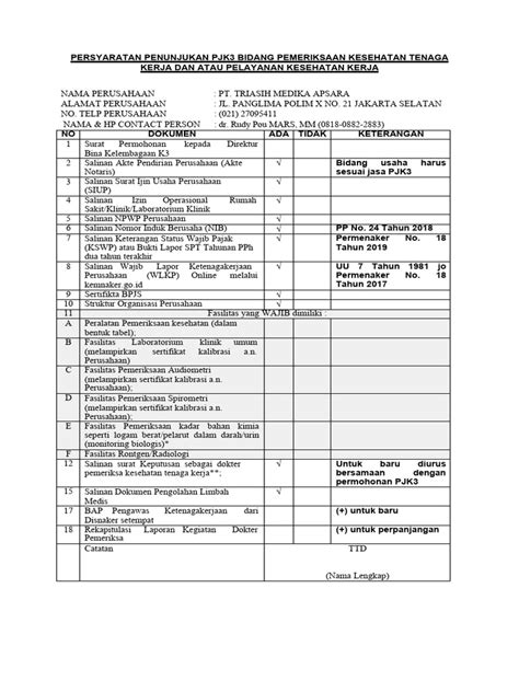 Form Persyaratan Pjk3 Update 2021 Pemeriksaan Kesehatan Tenaga Kerja Pdf