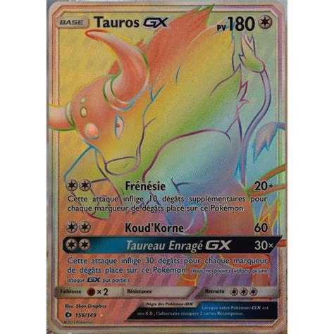 Carte Pokémon 156 149 Tauros GX FULL ART SECRETE SM1 Soleil et Lune