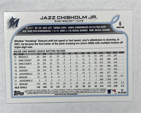 JAZZ CHISHOLM JR 2022 TOPPS SERIES 1 FUTURE STARS 6 MIAMI MARLINS EBay