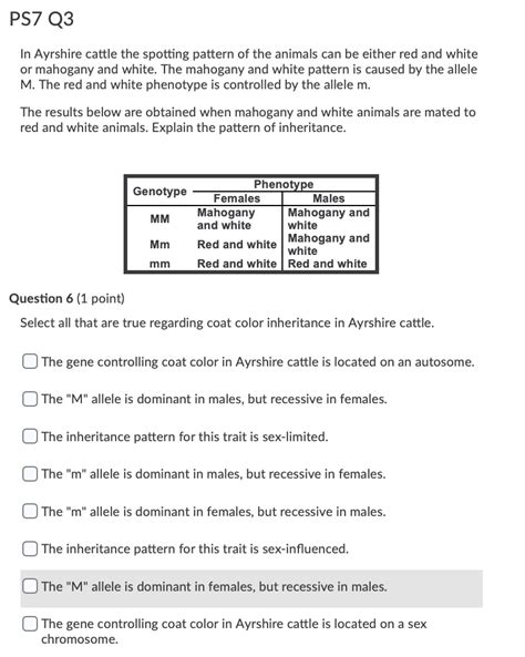 Solved Ps7 Q3 In Ayrshire Cattle The Spotting Pattern Of The