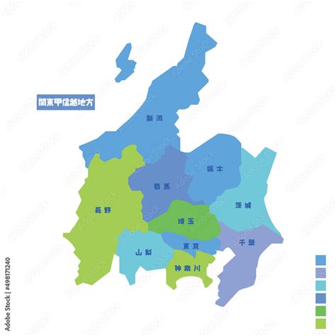 日本の地域図・日本地図 関東甲信越地方 雨の日カラーで色分けしてみた Векторный объект Stock Adobe Stock