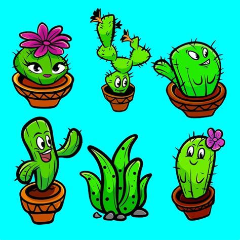 Cactus Regroupement Mignon Dessin Anim Mascotte Dessin Vectoriel