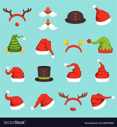 Hats Of Different Christmas Characters Cap Of Vector Image