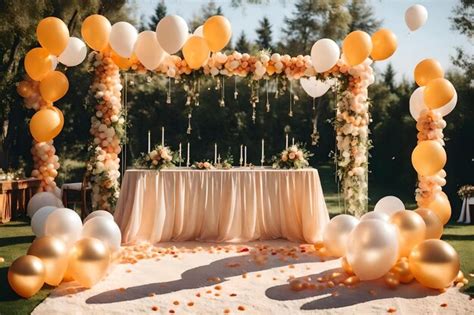 Premium AI Image | A wedding with balloons and orange and gold balloons