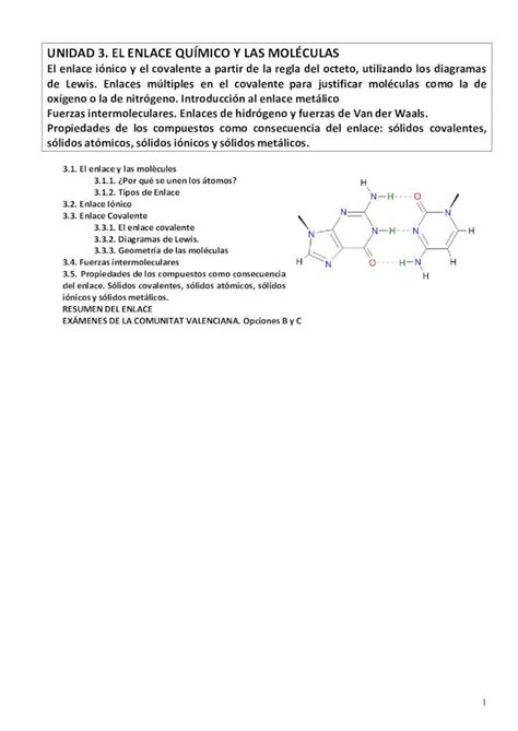 PDF UNIDAD 3 EL ENLACE QUÍMICO Y LAS MOLÉCULAS 1 UNIDAD 3 EL